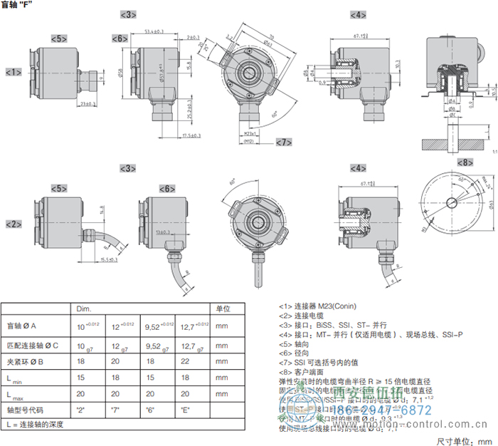 AC58-并口光電絕對值通用編碼器外形及安裝尺寸(盲軸F) - 西安德伍拓自動化傳動系統(tǒng)有限公司