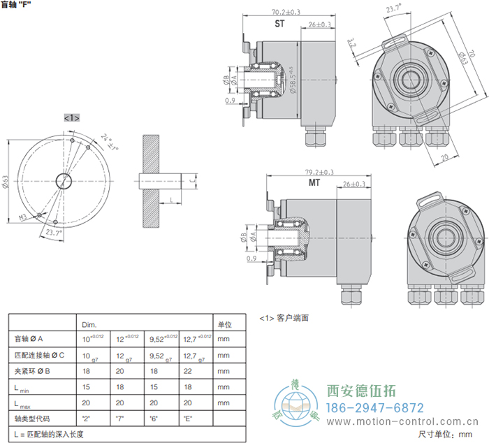 AC58-并口光電絕對值通用編碼器外形及安裝尺寸(盲軸F) - 西安德伍拓自動化傳動系統(tǒng)有限公司