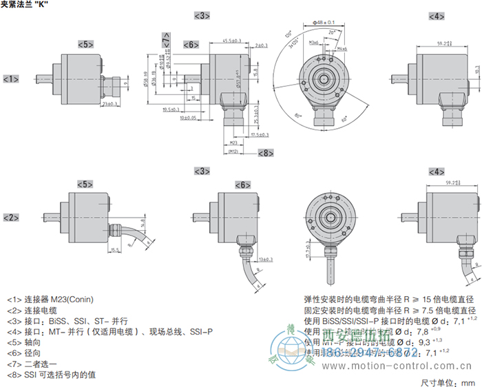 AC58-DeviceNet光電絕對值通用編碼器外形及安裝尺寸(夾緊法蘭K) - 西安德伍拓自動化傳動系統(tǒng)有限公司