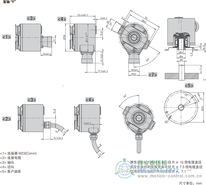 AC58-DeviceNet光電絕對值通用編碼器外形及安裝尺寸(盲軸F) - 西安德伍拓自動化傳動系統(tǒng)有限公司