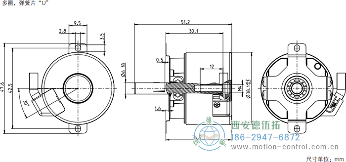 AD34光電絕對值電機反饋編碼器外形及安裝尺寸(多圈，彈簧片U) - 西安德伍拓自動化傳動系統(tǒng)有限公司