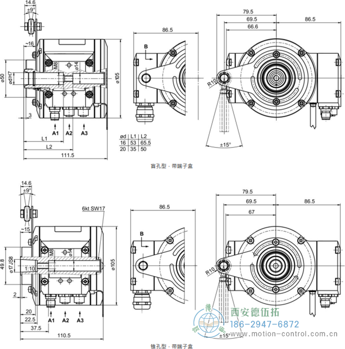 HMG10P-B - EtherCAT絕對(duì)值重載編碼器外形及安裝尺寸(盲孔型或錐孔型) - 西安德伍拓自動(dòng)化傳動(dòng)系統(tǒng)有限公司