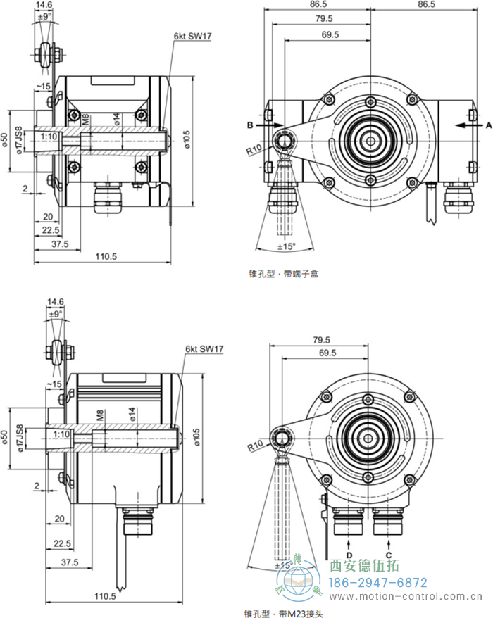 HMG10-B - SSI絕對(duì)值重載編碼器外形及安裝尺寸(盲孔型或錐孔型) - 西安德伍拓自動(dòng)化傳動(dòng)系統(tǒng)有限公司