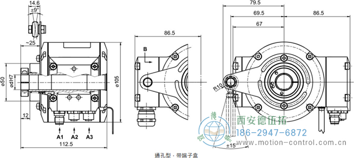 HMG10-T - PROFINET絕對(duì)值重載編碼器外形及安裝尺寸(通孔型) - 西安德伍拓自動(dòng)化傳動(dòng)系統(tǒng)有限公司