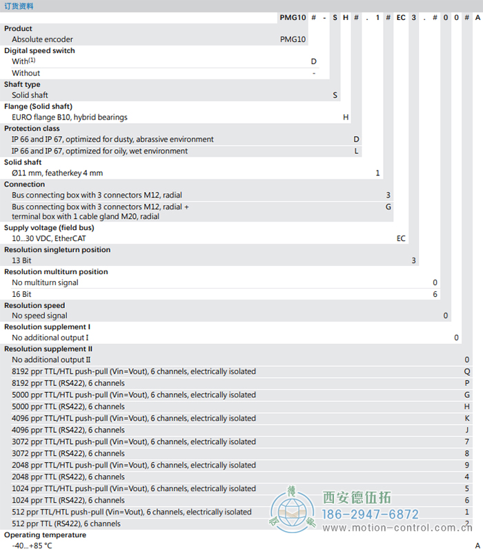 PMG10 - EtherCAT絕對值重載編碼器訂貨選型參考(?11 mm實(shí)心軸，帶歐式法蘭B10或外殼支腳 (B3)) - 西安德伍拓自動(dòng)化傳動(dòng)系統(tǒng)有限公司