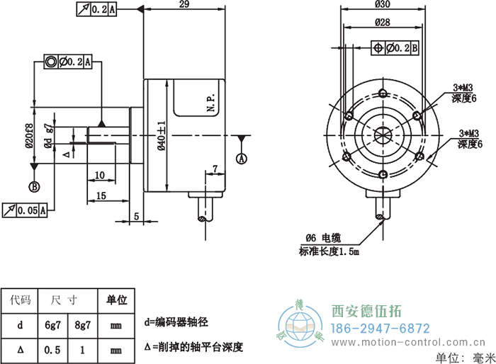 RI41光電增量輕載編碼器外形及安裝尺寸 - 西安德伍拓自動化傳動系統(tǒng)有限公司