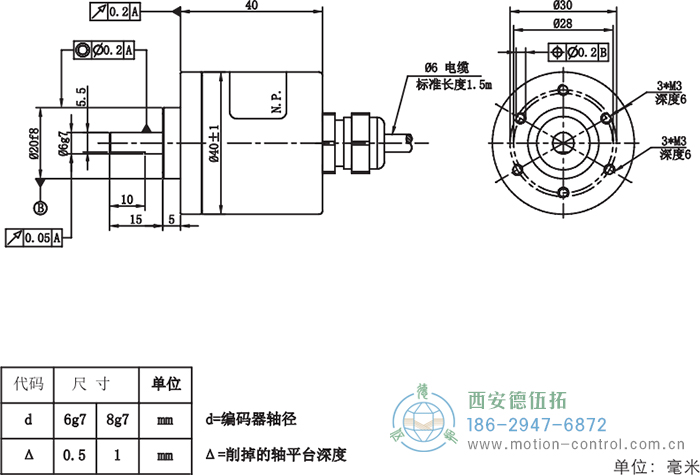 RI41光電增量輕載編碼器外形及安裝尺寸 - 西安德伍拓自動化傳動系統(tǒng)有限公司